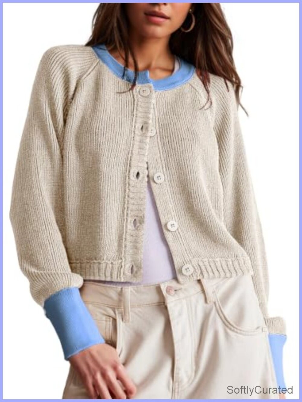 Cropped Cardigan Sweater Long Sleeve Open Front Polyester Women's Casual